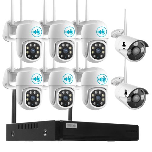 8 Kültéri MIX Wifi 6 forgatható és 2 fix 3MP megfigyelő kamera rendszer, 8 csatornás ONVIF NVR, színes éjszakai látás, H.265+
