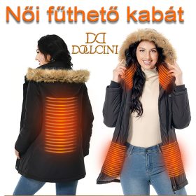   NŐI VÍZÁLLÓ FŰTHETŐ KAPUCNIS KABÁT 9 SZÉNSZÁLAS FŰTŐELEMMEL