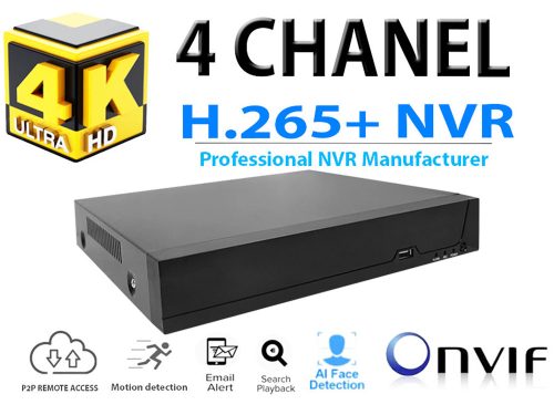  4CH 4K NVR RÖGZÍTŐ H.265X, ONVIF, ARCFELISMERŐVEL, INTELLIGENS  RIASZTÁSSAL