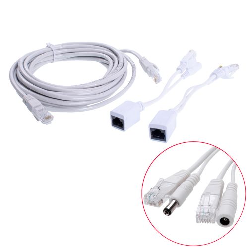 1m-es szerelt LAN kábel UTP CAT5E Passiv IP Poe Splitter adapterrel 