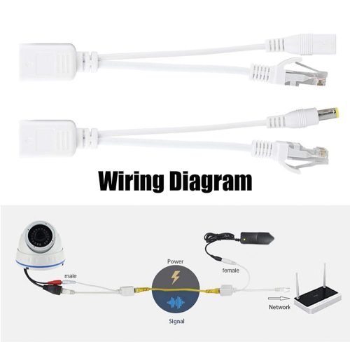 1m-es szerelt LAN kábel UTP CAT5E Passiv IP Poe Splitter adapterrel 