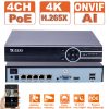 POE NVR 4CH 5MP H.265+ Arcfelismerés, ONVIF hálózati videofelvevő POE IP kamerarendszerhez