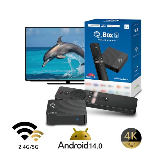 Q3 Android 14 IPTV Box 4K HD 2 GB RAM 128 GB ROM Négymagos 2.4/5G WiFi BT Hangvezérlésű Távirányító