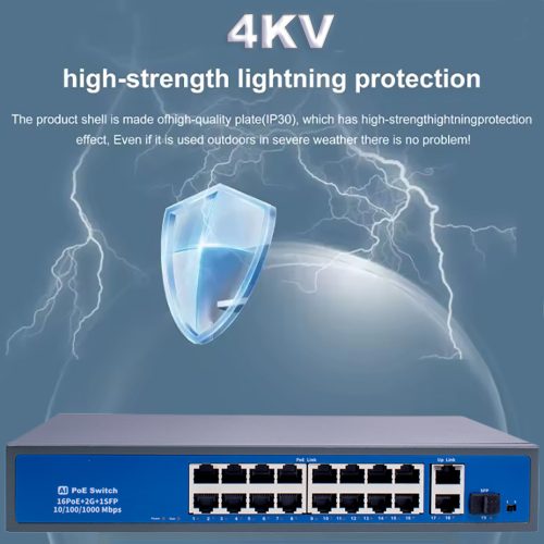 16 Portos 100Mbit PoE Switch 2 Port UP LINK Port 1000Mbit 1 Port Optical Gigabit Uplink