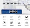 8+2 port asztali PoE switch, 8 PoE + 2 Uplink (120W)