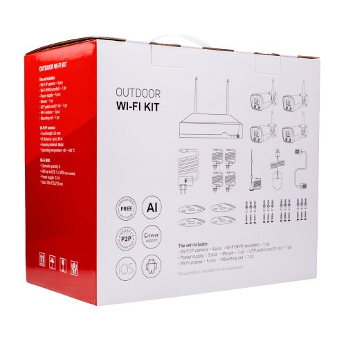 4 kamerás 3MP -es WIFI-s rendszer, kültéri/beltéri használatra mikrofonos, hibrid IR  éjjeli színes látás