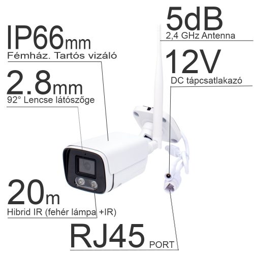 4 kamerás 5MP -es WIFI-s rendszer, kültéri/beltéri használatra mikrofonos, hibrid IR  éjjeli színes látás