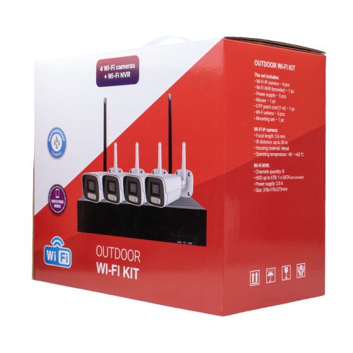4 kamerás 5MP -es WIFI-s rendszer, kültéri/beltéri használatra mikrofonos, hibrid IR  éjjeli színes látás