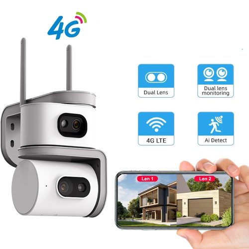 SEC-V380-D4G Dupla Lencsés Kültéri 4G LTE Smart Kamera (3MP+3MP, PTZ, V380 Pro)