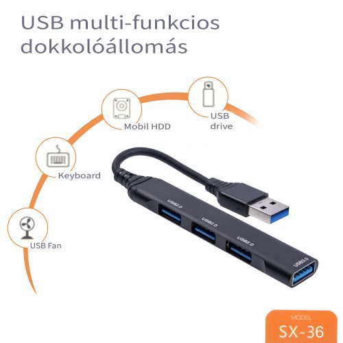  USB elosztó 4 az 1-ben USB hub 4 USB 3.0 porttal