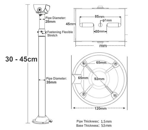 30-tól 45cm-ig Alumínium teleszkópos univerzális biztonsági kamera konzol mennyezetre /oldalfalra telepíthető