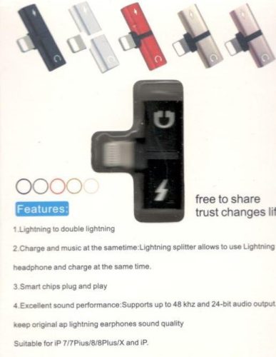 iPhone lightning elosztó, egyidejű töltéshez és zenehallgatáshoz