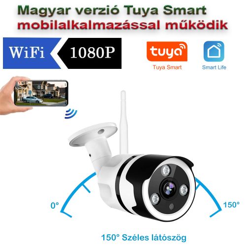 HD 2MP WIFI biztonsági kamera 150° fokos széles látószög IR 20m kültéri Tuya Smart APP