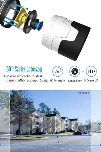 5MP WIFI biztonsági kamera 150° fokos széles látószög IR 20m kültéri Tuya Smart APP