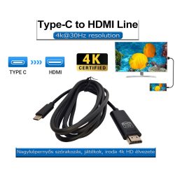 Type-C - HDMI kábel átalakító 4K@30Hz, 85cm