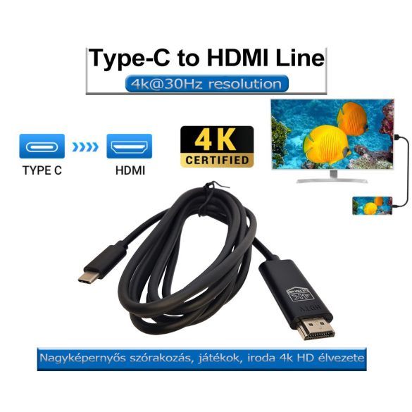 Type-C - HDMI kábel átalakító 4K@30Hz, 85cm (NEM MINDEN TIPUSSAL KOMPATIBILIS)