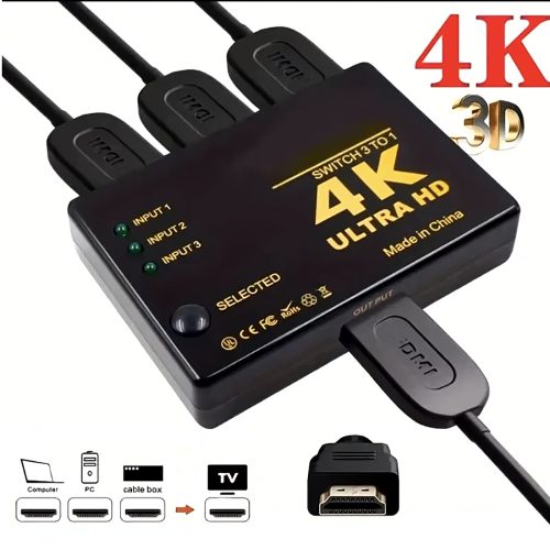 4K HDMI elosztó 3 bemenettel és távirányítóval