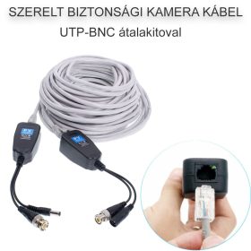   30m-es 5Mp szerelt analog AHD/CVI/TVI biztonsági UTP-kábel + RJ45 UTP-KOAX VIDEO BALUN