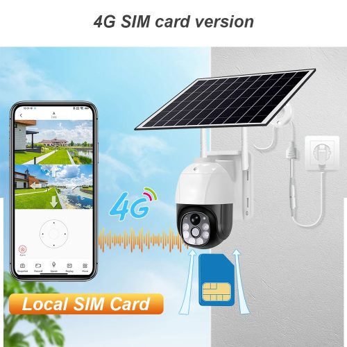 4G SIM kártyás Napelemes PTZ 5MP kültéri biztonsági kamera AUTOMATIKUS NYOMKÖVETŐ V380 Pro APP