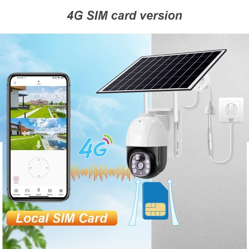4G SIM kártyás Napelemes PTZ 5MP Fénykép és 3 MP videó  kültéri biztonsági kamera AUTOMATIKUS NYOMKÖVETŐ V380 Pro APP