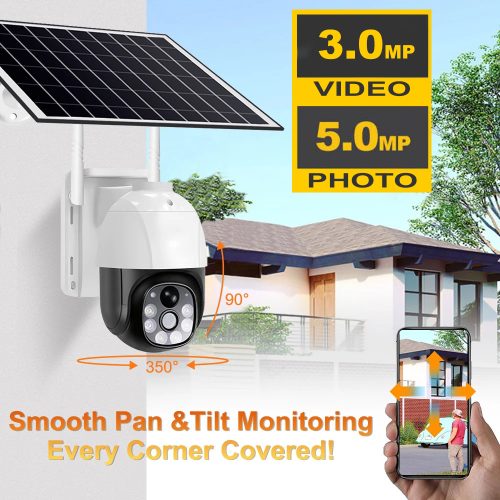 4G SIM kártyás Napelemes PTZ 5MP kültéri biztonsági kamera AUTOMATIKUS NYOMKÖVETŐ V380 Pro APP