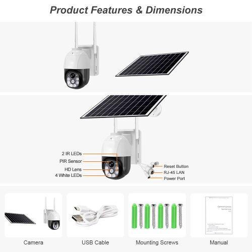 4G SIM kártyás Napelemes PTZ 5MP kültéri biztonsági kamera AUTOMATIKUS NYOMKÖVETŐ V380 Pro APP