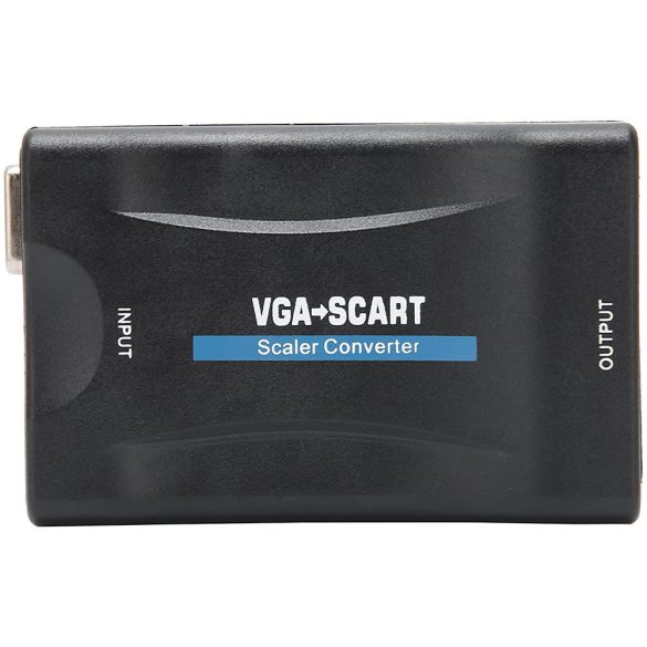 VGA-SCART konverter számítógépes kellékek távirányítós töltőkábellel, NTSC, PAL, SECAM támogatás (fekete)