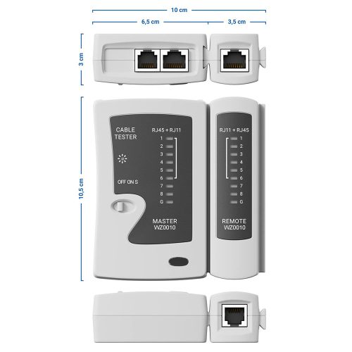 Logilink WZ0010 kábeltesztelő távegységgel RJ11-hez. RJ12 és RJ45