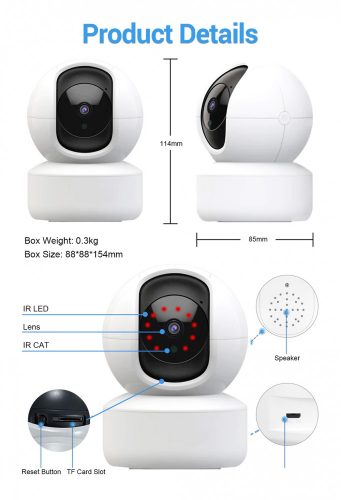 2MP beltéri VEZETÉK NÉLKÜLI, emberi alak automatikus követés, WIFI-s IP KAMERA, ONVIF