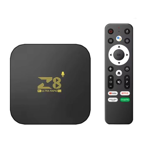 Z8 Android 14 Set-Top TV Box, Bluetooth mikrofonos táviránytóval, négymagos, 1G RAM 8G ROM