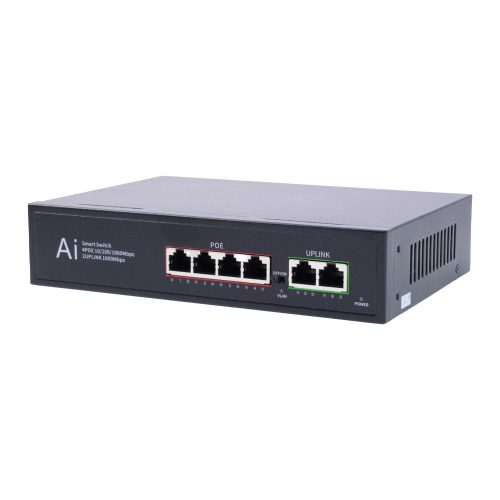 Full Gigabit 6 portos switch 4 portos PoE+, 2 Fast Ethernet Uplink, 10/100/1000 Mbps, 78 W nagy teljesítmény CCTV IP kamerához