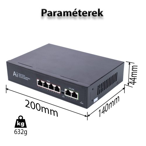 Full Gigabit 6 portos switch 4 portos PoE+, 2 Fast Ethernet Uplink, 10/100/1000 Mbps, 78 W nagy teljesítmény CCTV IP kamerához