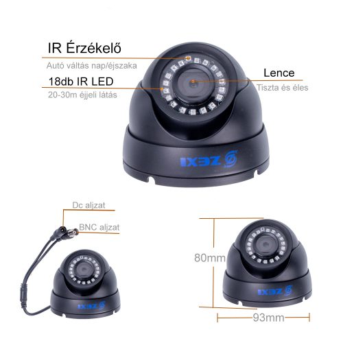 2MP AHD 6mm BELTÉRI/KÜLTÉRI Fekete  DOME KAMERA
