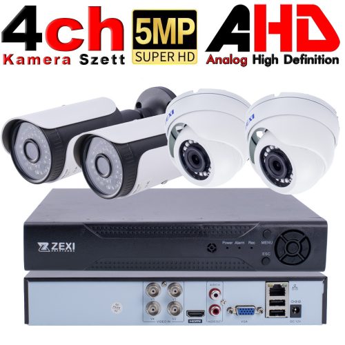 5MP 4 kamerás AHD mix biztonsági kamerarendszer, 2 dome + 2 cső kamera kültéri/beltéri