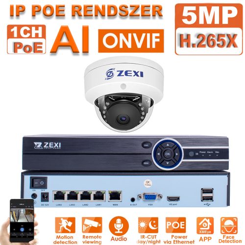 1 DOME kamerás 5MP IP POE biztonsági rendszer 