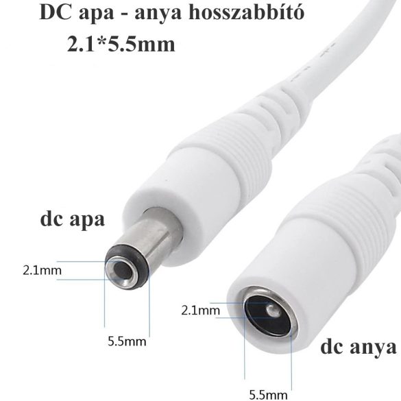 10m-es fehér DC hosszabbító, dugó-aljzat 5.5 * 2.1MM
