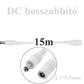   15m-es fehér DC hosszabbítókábel, dugó-aljzat 5.5 * 2.1MM