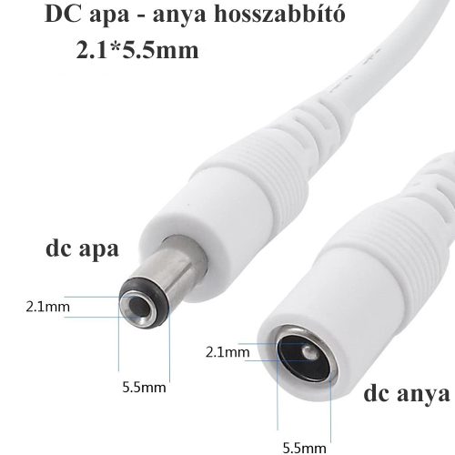 15m-es fehér DC hosszabbítókábel, dugó-aljzat 5.5 * 2.1MM