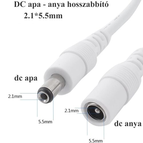 20m-es fehér DC hosszabbítókábel kamerákhoz, dugó-aljzat 5.5 * 2.1MM