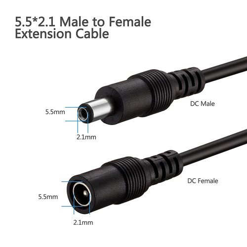 2m-es fehér DC hosszabbítókábel kamerákhoz, dugó-aljzat 5.5 * 2.1MM
