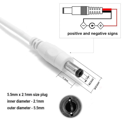 3m-es fehér DC hosszabbítókábel kamerákhoz, dugó-aljzat 5.5 * 2.1MM