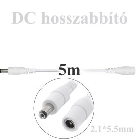   5m-es fehér DC hosszabbítókábel kamerákhoz, dugó-aljzat 5.5 * 2.1MM