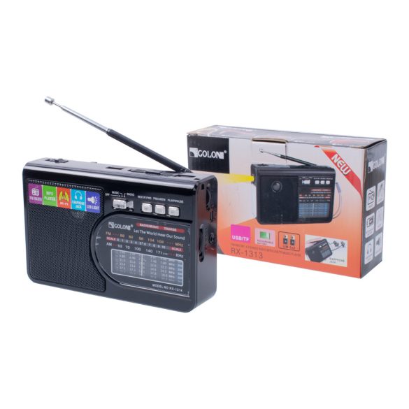 Hordozható újratölthető AM-FM Rádió / MP3 / Zseblámpa Golon RX-1313 fekete