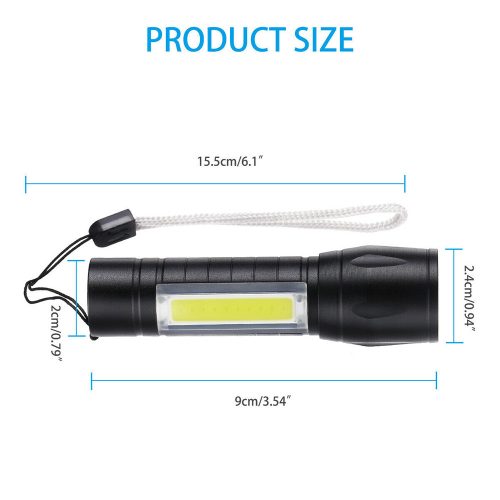 Mini zseblámpa USB újratölthető taktikai zseblámpa zoom lámpa, XPE COB LED 3 világítási mód