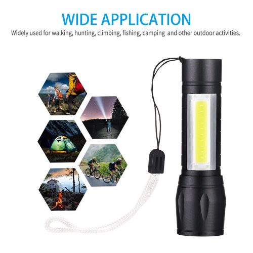 Mini zseblámpa USB újratölthető taktikai zseblámpa zoom lámpa, XPE COB LED 3 világítási mód