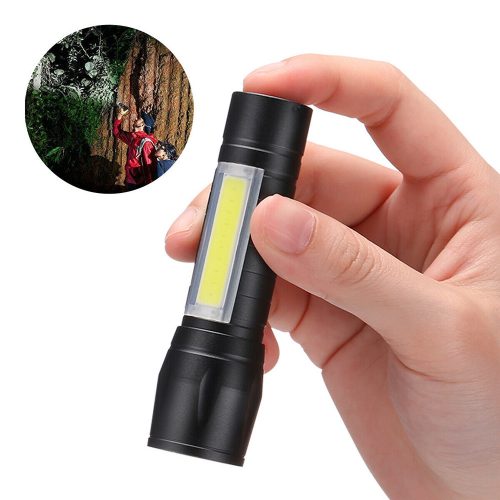 Mini zseblámpa USB újratölthető taktikai zseblámpa zoom lámpa, XPE COB LED 3 világítási mód