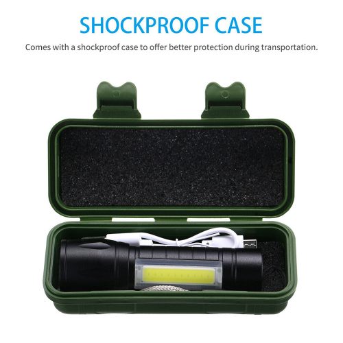 Mini zseblámpa USB újratölthető taktikai zseblámpa zoom lámpa, XPE COB LED 3 világítási mód