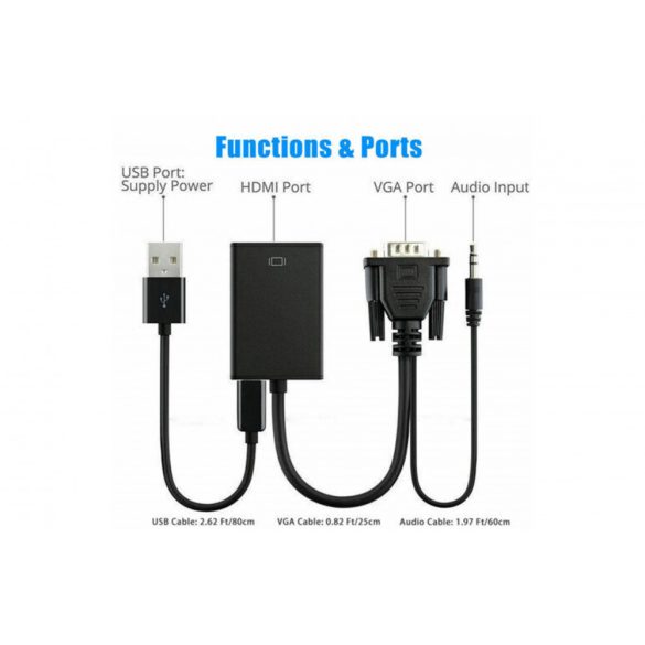 VGA- HDMI videó audio adapter átalakító FULL HD 1080P