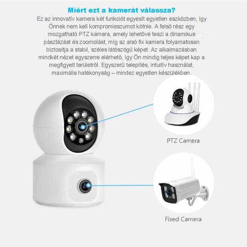 4MP dupla lencsés WiFi kamera dupla képernyős babamonitor automatikus követés AI emberi észlelés beltéri otthoni CCTV biztonsági kamera