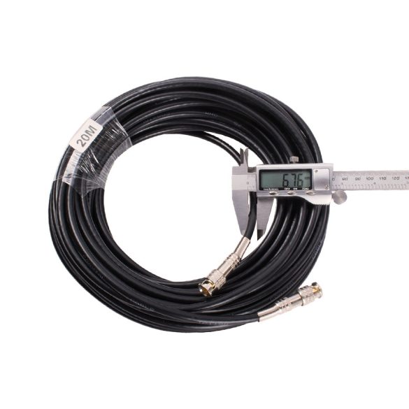 Előre szerelt biztonsági Koax kábel BNC apa – BNC apa, RG6 75 Ohm, 6,5 mm, réz belső ér, fekete 20m